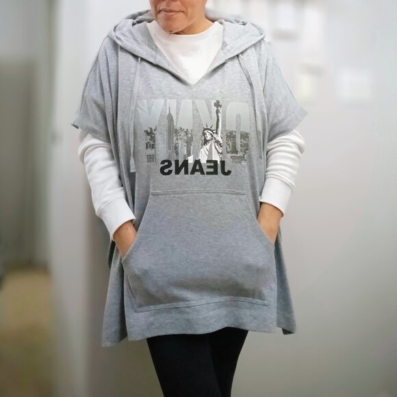 DKNY Active Gray Fleece Lady Liberty Hooded Poncho Topper. Plus Size 3X - Picture 1 of 9